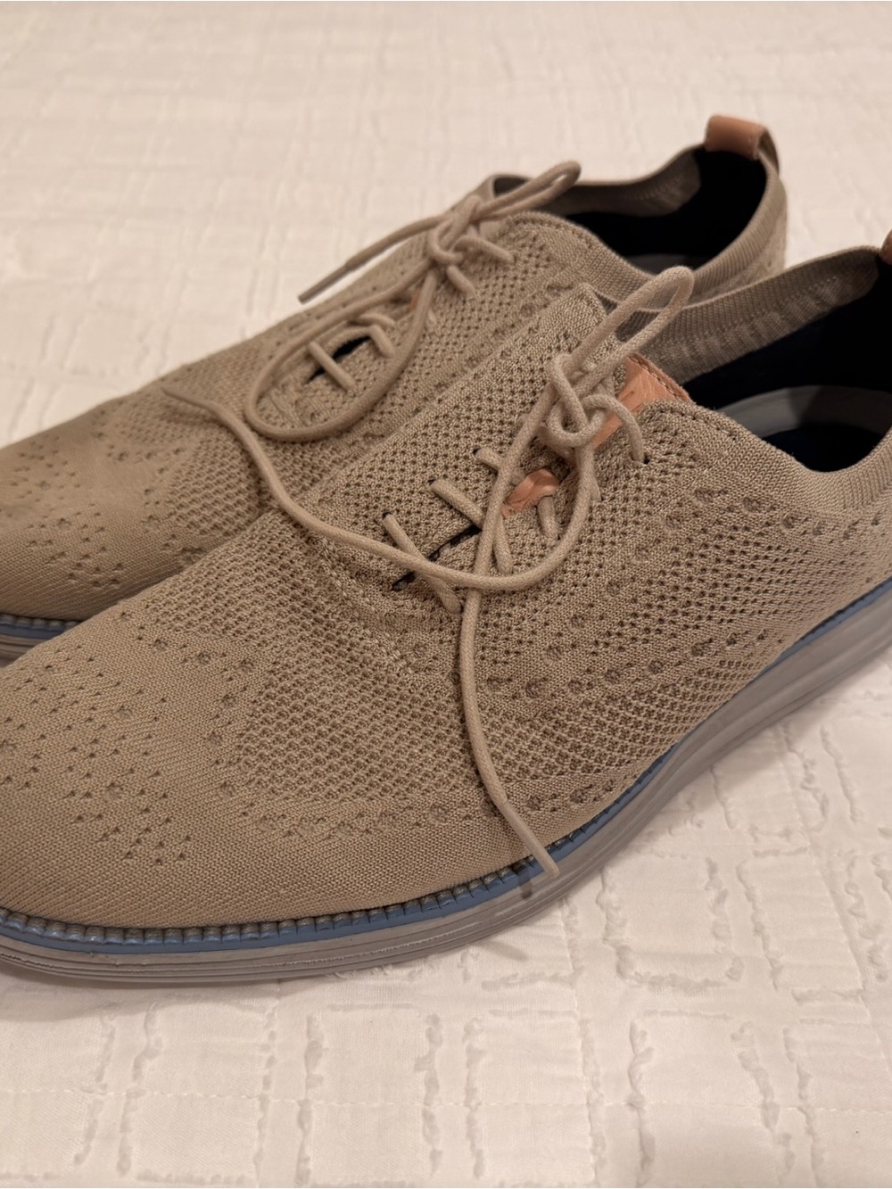 Cole Haan Men's Knit Lace-Up Sneakers in Taupe with Blue Trim